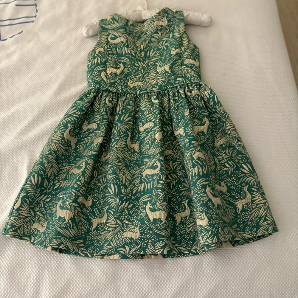 Crewcuts Brocade Green and Gold Dress